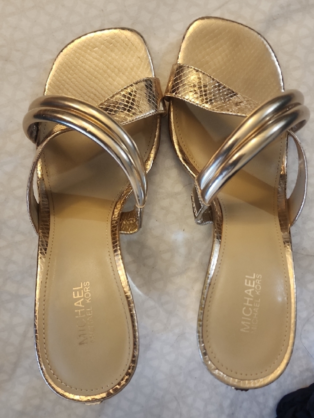 Michael Kors Metallic Gold Double-Band Slide Sandals - Picture 5 of 6